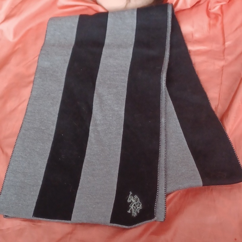 Polo Assn. Black & Grey Striped Knit Winter Scarf